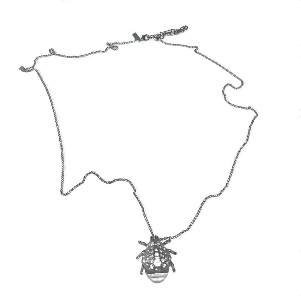 silver rhinestone beatle necklace